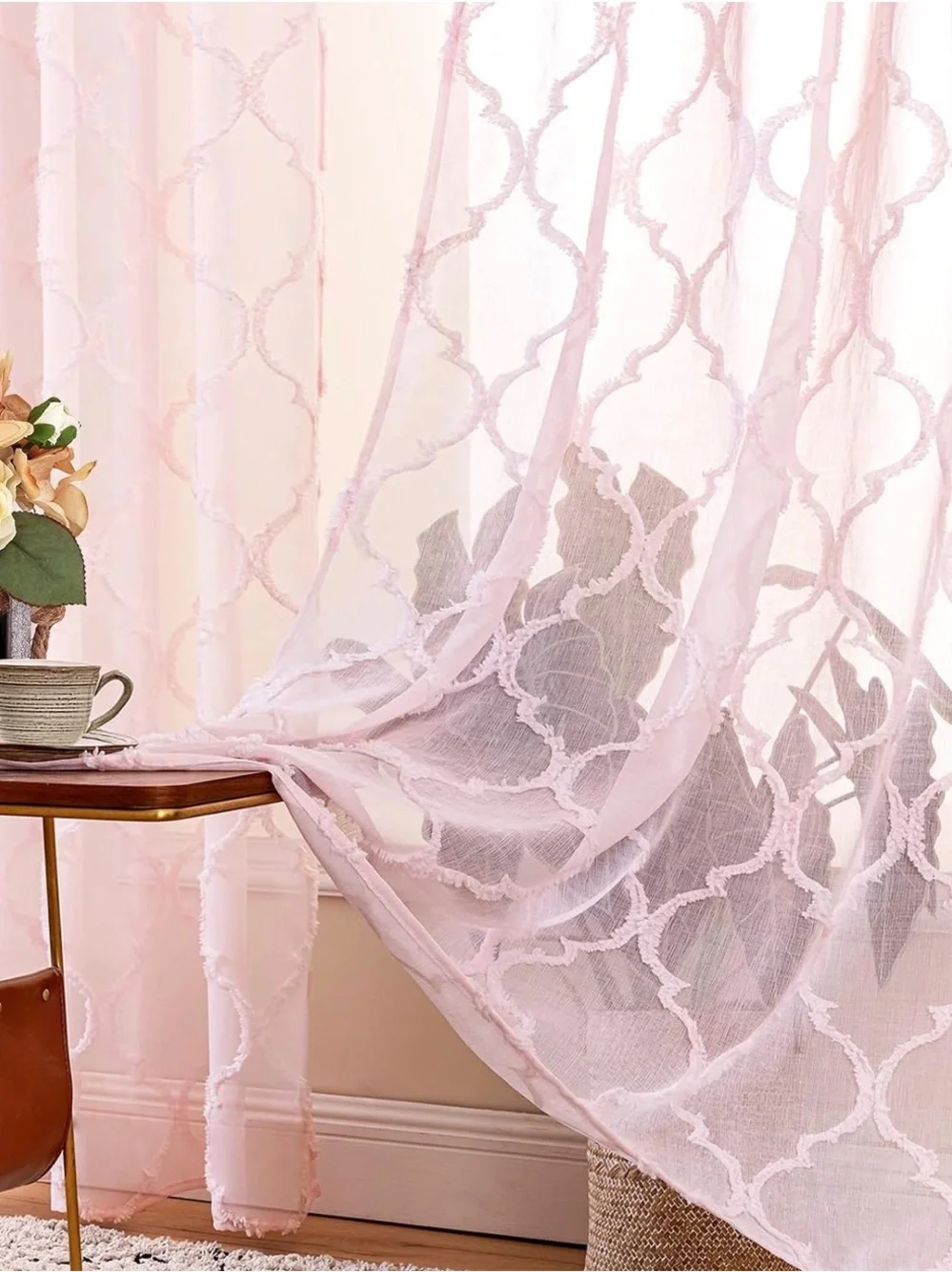 NWT Moroccan Geometric Sheer Curtains 96 Inches Set of 4